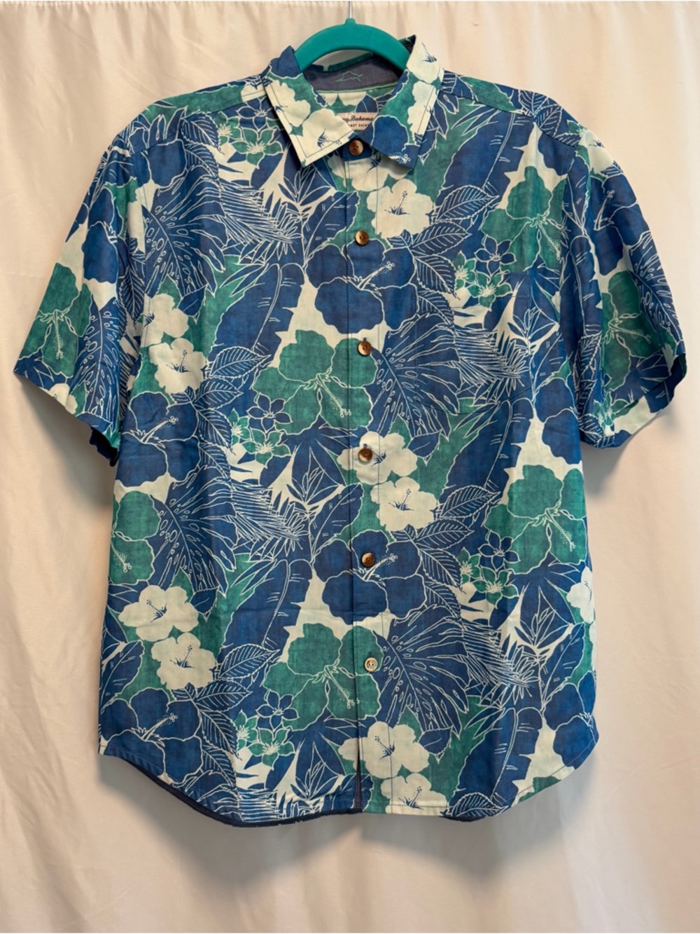 Tommy Bahama Coconut Point Camp Shirt NWOT Blue Green Floral Hawaiian